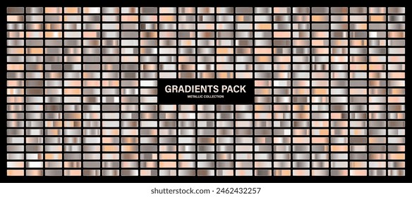 Silver glossy gradient, metal foil texture. Color swatch set. Collection of high quality gradients. Shiny metallic background. Design element. Vector illustration