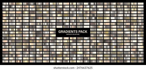 Silver glossy gradient, metal foil texture. Color swatch set. Collection of high quality gradients. Shiny metallic background. Design element. Vector illustration