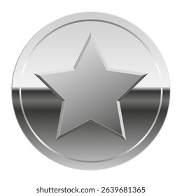 Silver glossy mirror medal and star for sport and games