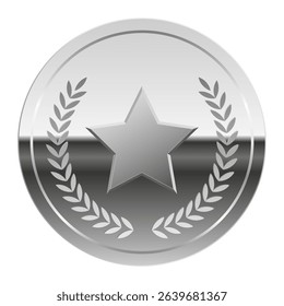Silver glossy mirror medal and star for sport and games
