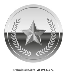 Silver glossy mirror medal and star for sport and games