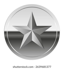 Silver glossy mirror medal and star for sport and games