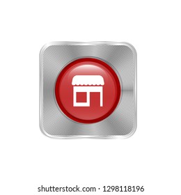 silver glossy round button and shop icon inside