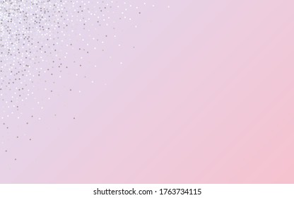 Silver Glow Light Pink Background. Bridal Rain Backdrop. White Dot Art Illustration. Shine Isolated Background.