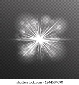Silver glow star light effect on transparent background. Vector illustration.
