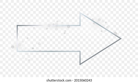Silver glowing arrow shape frame with sparkles isolated on transparent background. Shiny frame with glowing effects. Vector illustration