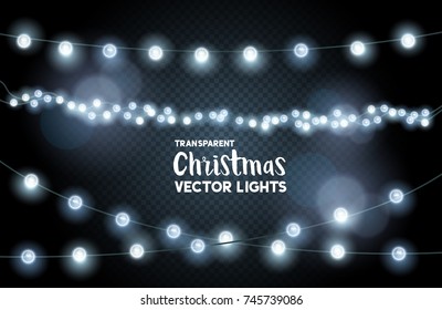 silver glowing christmas lights collection. vector illustration.