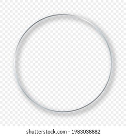 Silver glowing circle frame with shadow isolated on transparent background. Shiny frame with glowing effects. Vector illustration.