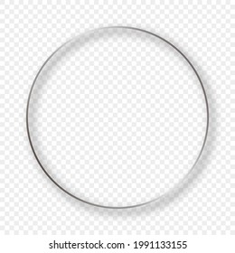 Silver glowing circle frame with shadow isolated on transparent background. Shiny frame with glowing effects. Vector illustration.