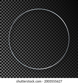 Marco de círculo brillante plateado con sombra aislada sobre fondo transparente oscuro. Marco brillante con efectos brillantes. Ilustración del vector