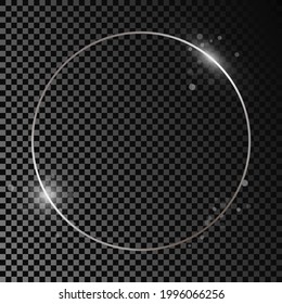 Silver glowing circle frame with sparkles isolated on dark transparent background. Shiny frame with glowing effects. Vector illustration