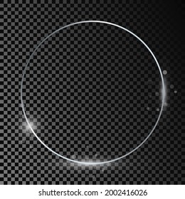 silberfarbener Rahmen mit Funkeln einzeln auf dunkeltransparentem Hintergrund. Leuchtender Rahmen mit leuchtenden Effekten. Vektorgrafik