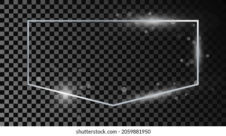 Silver glowing frame with sparkles isolated on dark transparent background. Shiny frame with glowing effects. Vector illustration