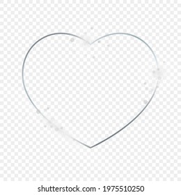 Silver glowing heart shape frame with sparkles isolated on transparent background. Shiny frame with glowing effects. Vector illustration.