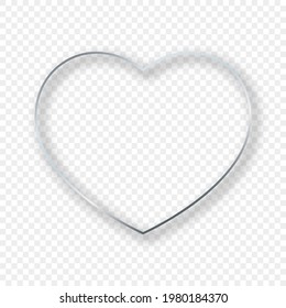 Silver glowing heart shape frame with shadow isolated on transparent background. Shiny frame with glowing effects. Vector illustration.