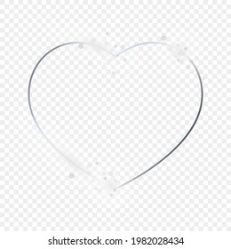Marco de forma dorada del corazón plateado con destellos aislados sobre fondo transparente. Marco brillante con efectos brillantes. Ilustración vectorial.