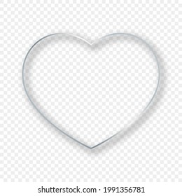 Silver glowing heart shape frame with shadow isolated on transparent background. Shiny frame with glowing effects. Vector illustration.