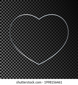 Silver glowing heart shape frame isolated on dark transparent background. Shiny frame with glowing effects. Vector illustration