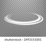 Silver glowing magic ring. Neon realistic energy flare halo ring. Abstract light effect on a transparent background. Vector illustration.