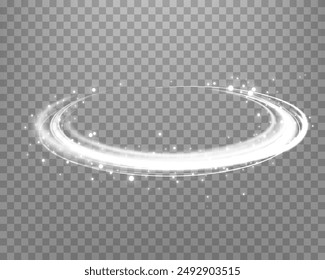 Silberglühender magischer Ring. Neon realistische Energie Flare Halo Ring. Abstrakter Lichteffekt auf einem durchsichtigen Hintergrund. Vektorillustration.