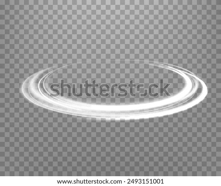 Silver glowing magic ring. Neon realistic energy flare halo ring. Abstract light effect on a transparent background. Vector illustration.