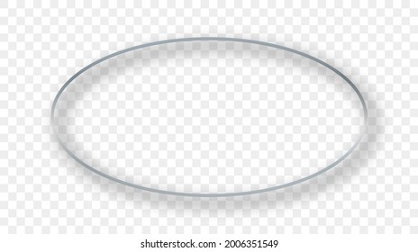 Silver glowing oval shape frame with shadow isolated on transparent background. Shiny frame with glowing effects. Vector illustration