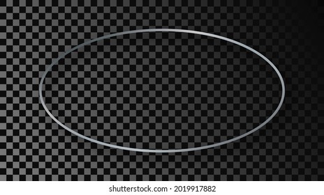 Silver glowing oval shape frame with shadow isolated on dark transparent background. Shiny frame with glowing effects. Vector illustration