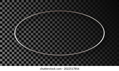 Silver glowing oval shape frame with shadow isolated on dark transparent background. Shiny frame with glowing effects. Vector illustration