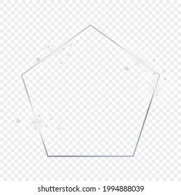 Marco plateado de forma pentágono brillante con destellos aislados sobre fondo transparente. Marco brillante con efectos brillantes. Ilustración vectorial.