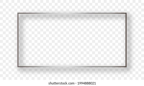Silver glowing rectangular shape frame with shadow isolated on transparent background. Shiny frame with glowing effects. Vector illustration