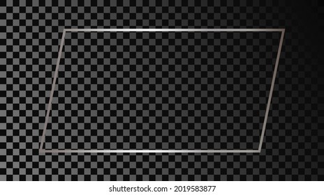 Silver glowing rectangular shape frame isolated on dark transparent background. Shiny frame with glowing effects. Vector illustration