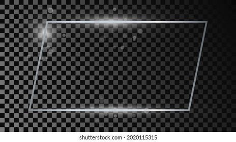 Silver glowing rectangular shape frame with sparkles isolated on dark transparent background. Shiny frame with glowing effects. Vector illustration