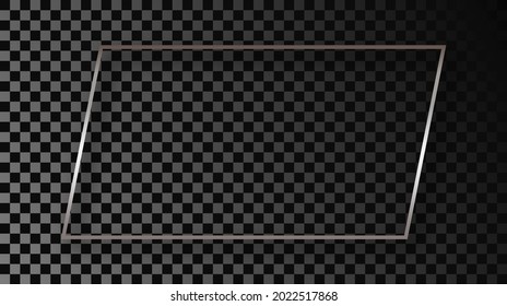 Silver glowing rectangular shape frame with shadow isolated on dark transparent background. Shiny frame with glowing effects. Vector illustration