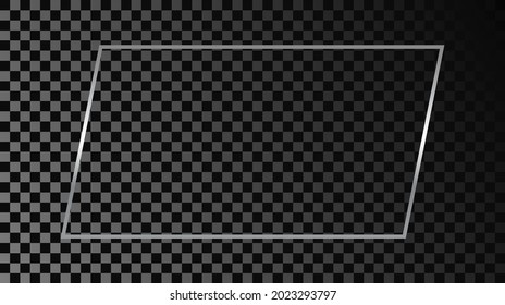Silver glowing rectangular shape frame isolated on dark transparent background. Shiny frame with glowing effects. Vector illustration