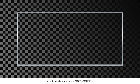 Silver glowing rectangular shape frame isolated on dark transparent background. Shiny frame with glowing effects. Vector illustration