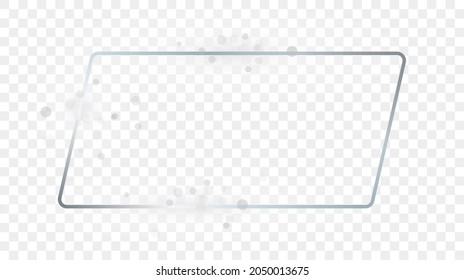 Silver glowing rectangular shape frame with sparkles isolated on transparent background. Shiny frame with glowing effects. Vector illustration