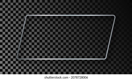 Silver glowing rectangular shape frame with shadow isolated on dark transparent background. Shiny frame with glowing effects. Vector illustration