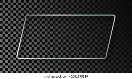Silver glowing rectangular shape frame with shadow isolated on dark transparent background. Shiny frame with glowing effects. Vector illustration