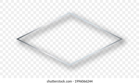 Silber leuchtende rhombus-förmige Rahmen mit Schatten einzeln auf transparentem Hintergrund. Leuchtender Rahmen mit leuchtenden Effekten. Vektorgrafik