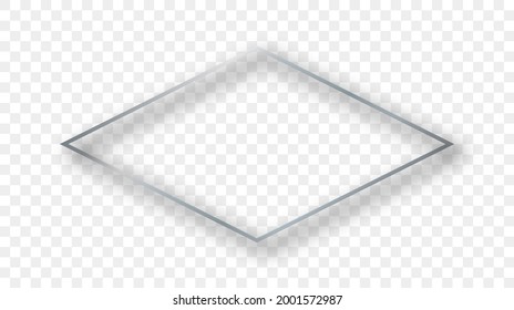 Silver glowing rhombus shape frame with shadow isolated on transparent background. Shiny frame with glowing effects. Vector illustration