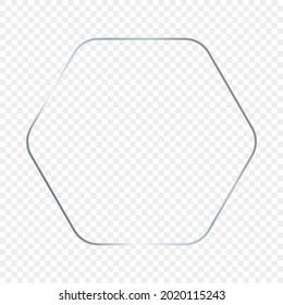 Silver glowing rounded hexagon frame isolated on transparent background. Shiny frame with glowing effects. Vector illustration