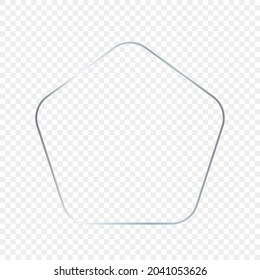 Silver glowing rounded pentagon shape frame isolated on transparent background. Shiny frame with glowing effects. Vector illustration.