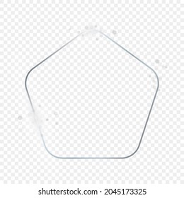 Silver glowing rounded pentagon shape frame with sparkles isolated on transparent background. Shiny frame with glowing effects. Vector illustration