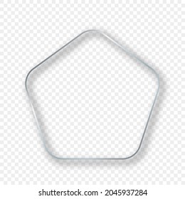 Silver glowing rounded pentagon shape frame with shadow isolated on transparent background. Shiny frame with glowing effects. Vector illustration