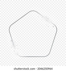 Marco plateado de forma de pentágono redondeado con chispas aisladas sobre fondo transparente. Marco brillante con efectos brillantes. Ilustración del vector