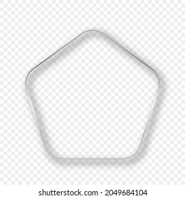 Silver glowing rounded pentagon shape frame with shadow isolated on transparent background. Shiny frame with glowing effects. Vector illustration