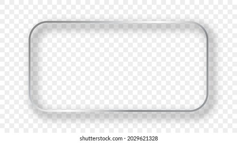 Silver glowing rounded rectangular frame with shadow isolated on transparent background. Shiny frame with glowing effects. Vector illustration
