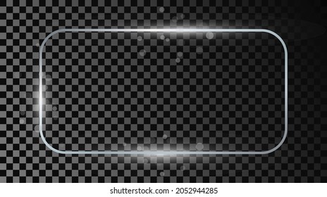 Silver glowing rounded rectangular frame with sparkles isolated on transparent background. Shiny frame with glowing effects. Vector illustration