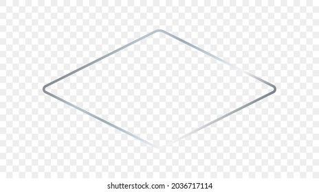 Silver glowing rounded rhombus shape frame isolated on transparent background. Shiny frame with glowing effects. Vector illustration