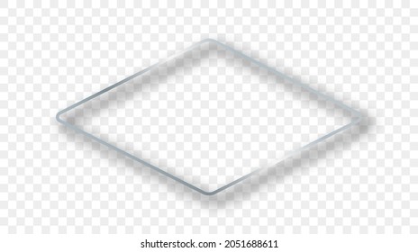 Silver glowing rounded rhombus shape frame with shadow isolated on transparent background. Shiny frame with glowing effects. Vector illustration